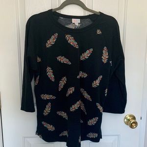 LuLaRoe Black Randy with Feathers Like New